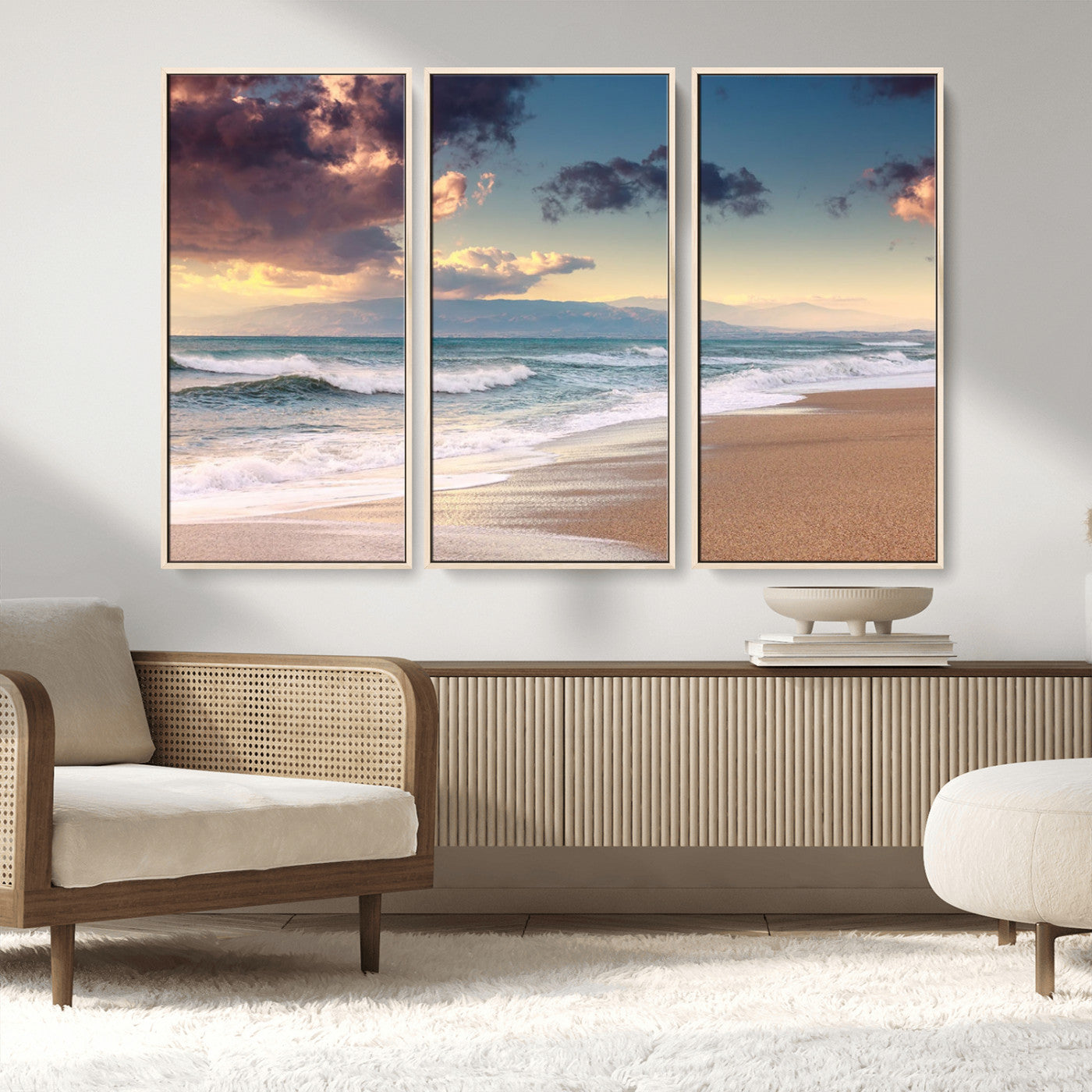 42253-MGV-CV-36X24-Serene Beach Waves Wall Art – Tranquil Ocean Horizon Canvas Print, Coastal Seascape Decor for Living Room or Office Wall