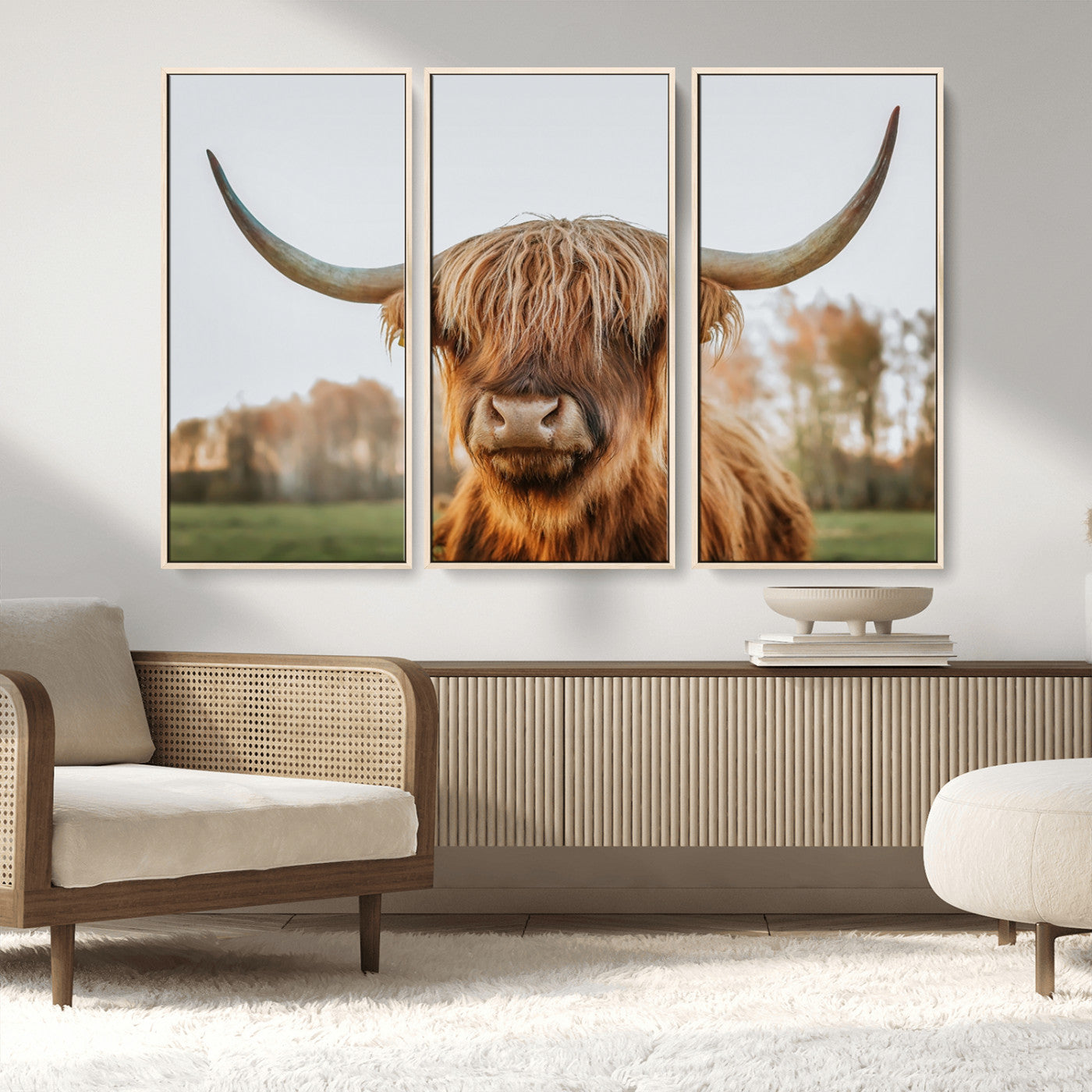 64824-MGV-CV-36X24-Highland Cow Wall Art – Rustic Scottish Bull Canvas Print, Farmhouse Animal Decor for Living Room, Bedroom, Office or Cabin