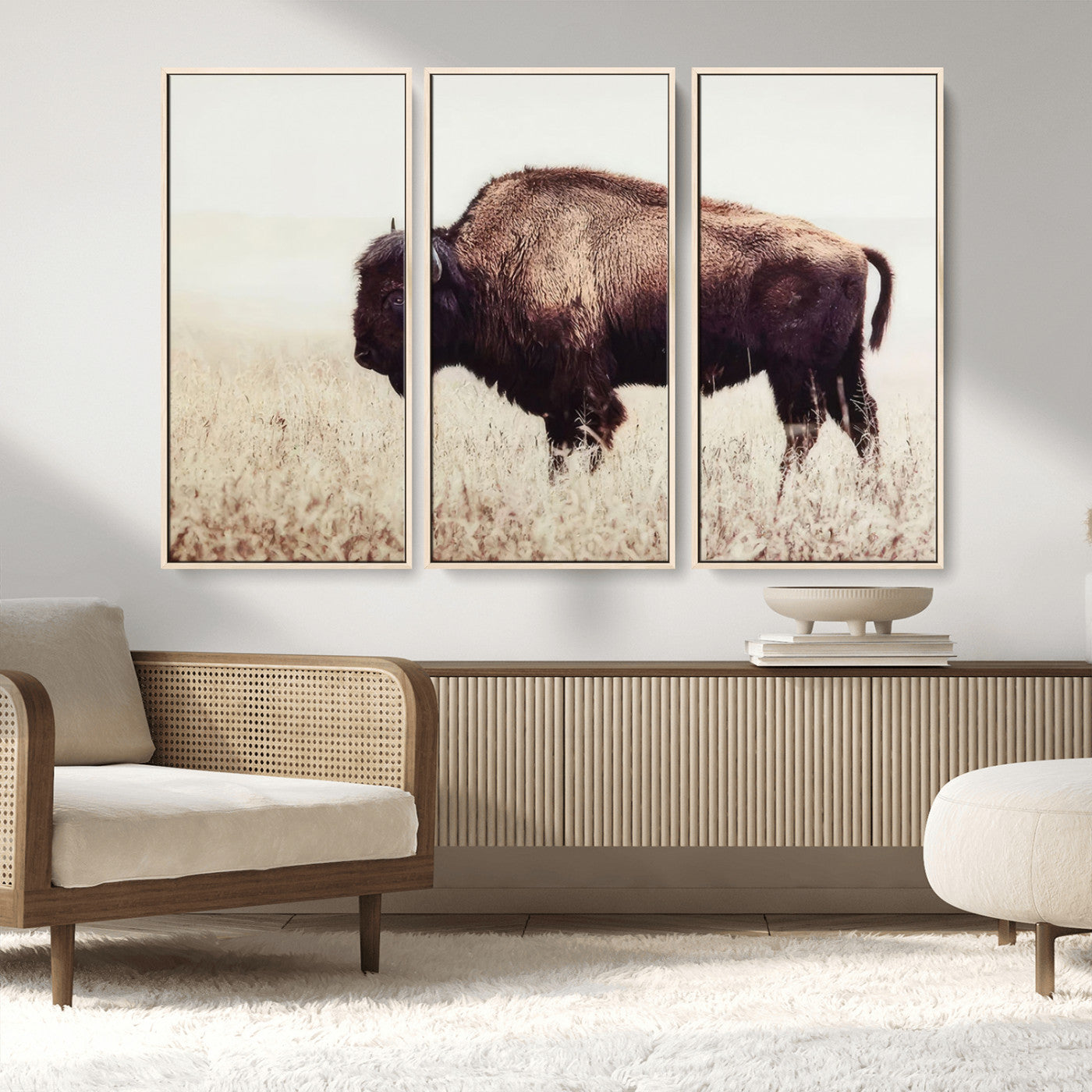 48406-MGV-CV-36X24-American Bison Wall Art – Rustic Buffalo Canvas Print in Prairie Field, Western Wildlife Photography Decor for Cabin, Lodge,