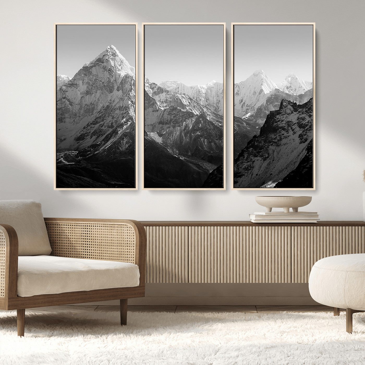 10775-MGV-CV-36X24-Snow Capped Mountain Wall Art – Black and White Canvas Print of Majestic Peaks, Nature Landscape Photography for Office, Bedroom,