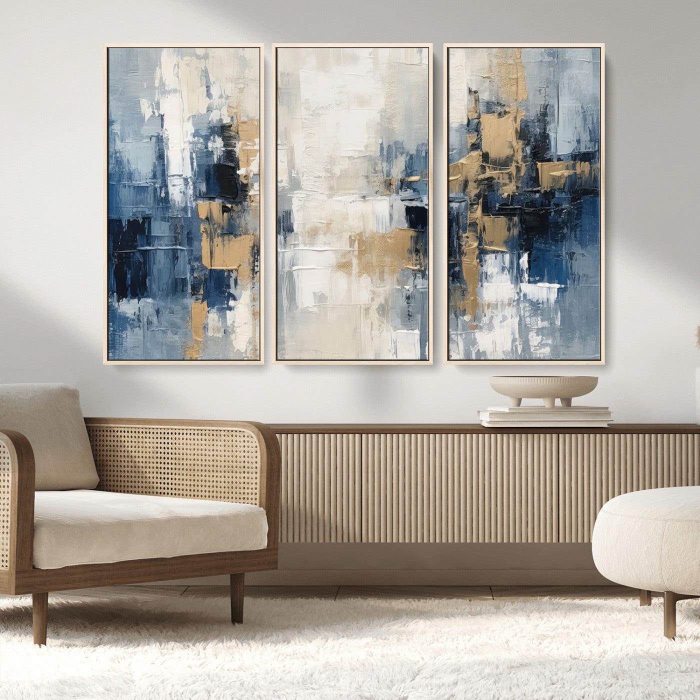 44344-MGV-CV-36X24-Abstract Blue and Gold Wall Art – Modern Hand Painted Canvas Print, Contemporary Textured Painting for Living Room, Bedroom or
