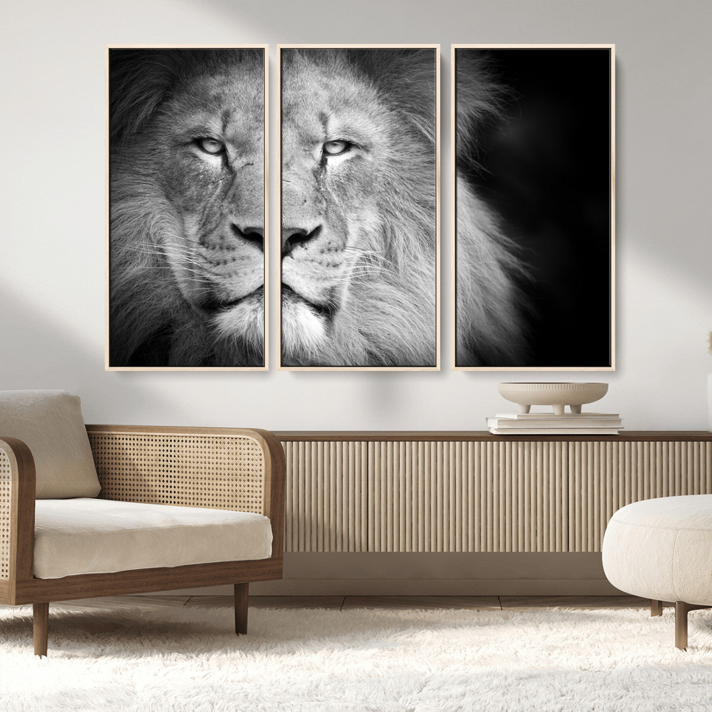 94453-MGV-CV-36X24-Lion Portrait Wall Art – Black and White King of the Jungle Canvas Print, Safari Wildlife Decor for Office, Bedroom, or Living