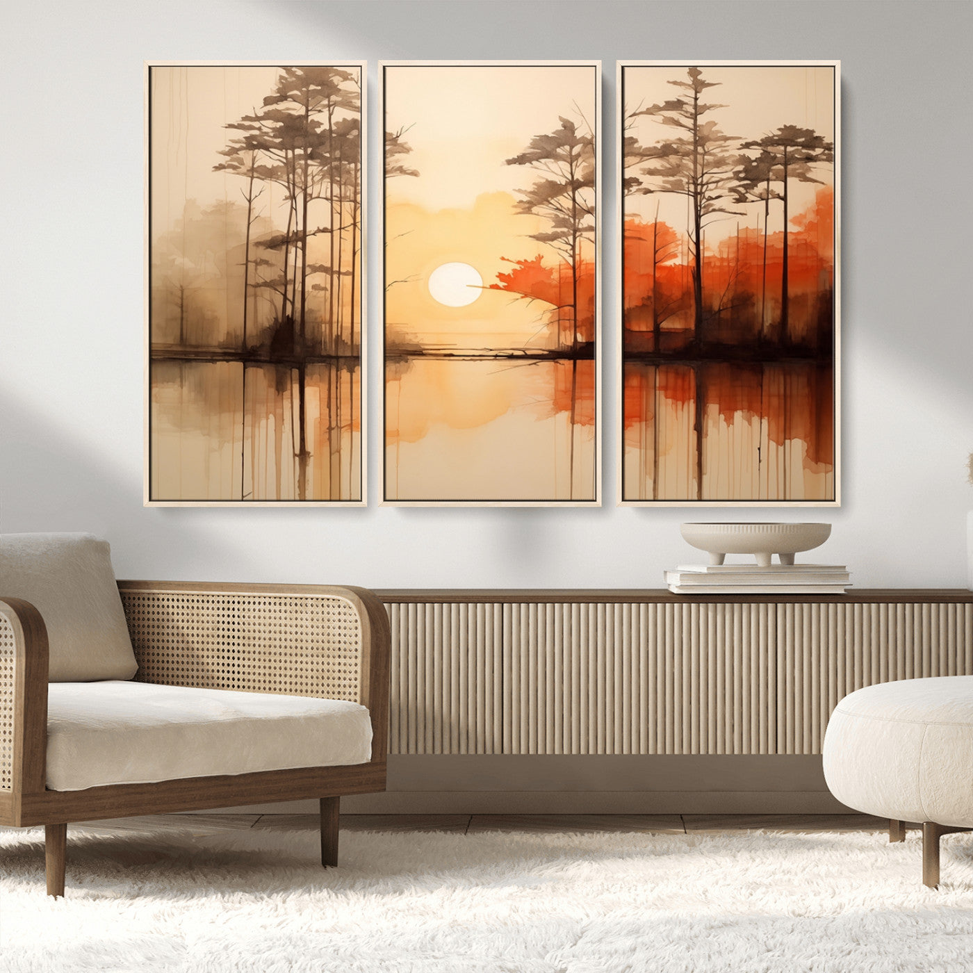 51083-MGV-CV-36X24-Sunset Lake Forest Wall Art – Serene Trees and Orange Sky Reflection Canvas Print, Tranquil Nature Decor for Living Room, Office
