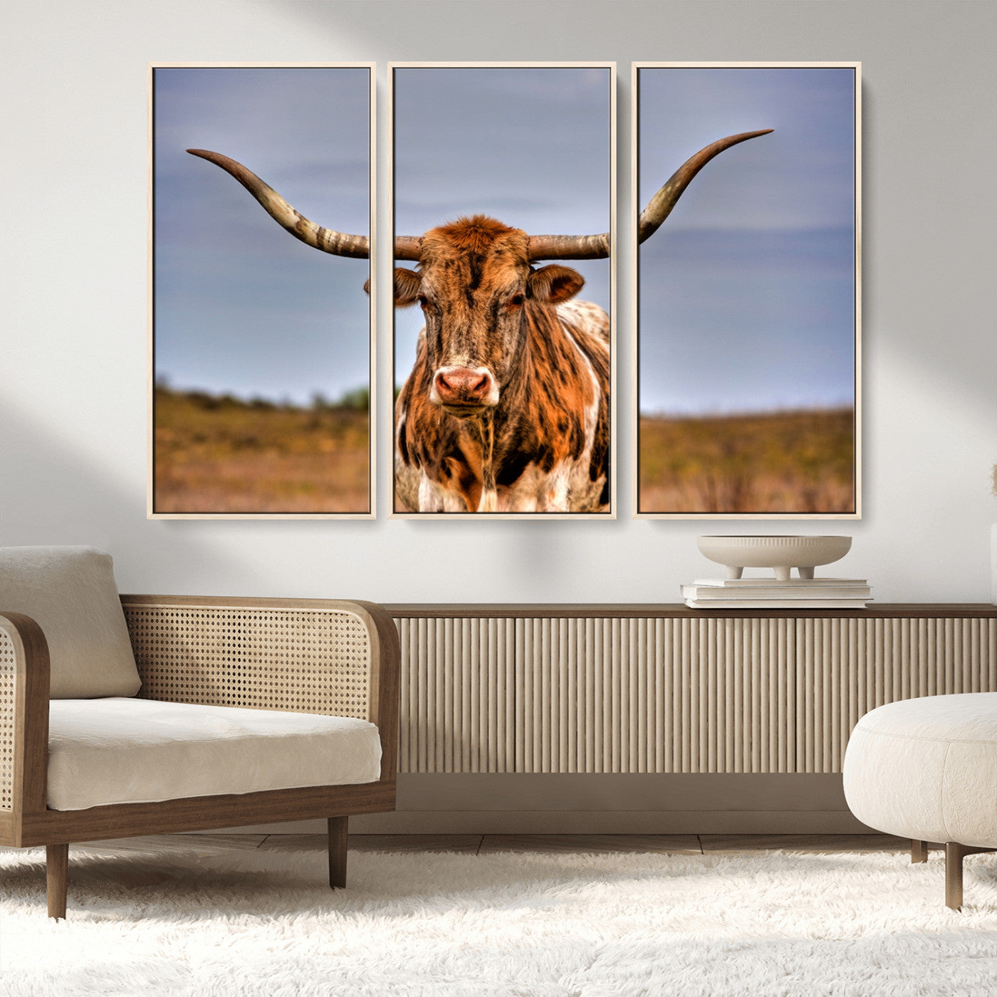 18594-MGV-CV-36X24-Texas Longhorn Bull Wall Art – Rustic Western Cattle Canvas Print, Country Farmhouse Decor for Living Room, Office or Cabin