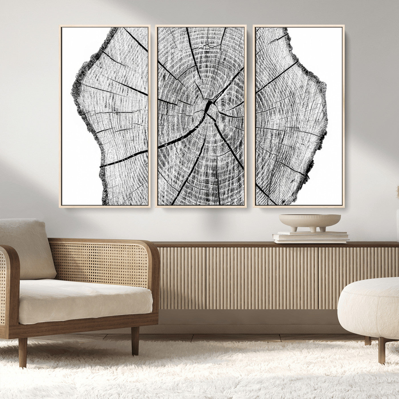98709-MGV-CV-36X24-Tree Ring Wall Art – Black and White Canvas Print Rustic Wood Cross Section, Minimal Nature Inspired Decor for Living Room,