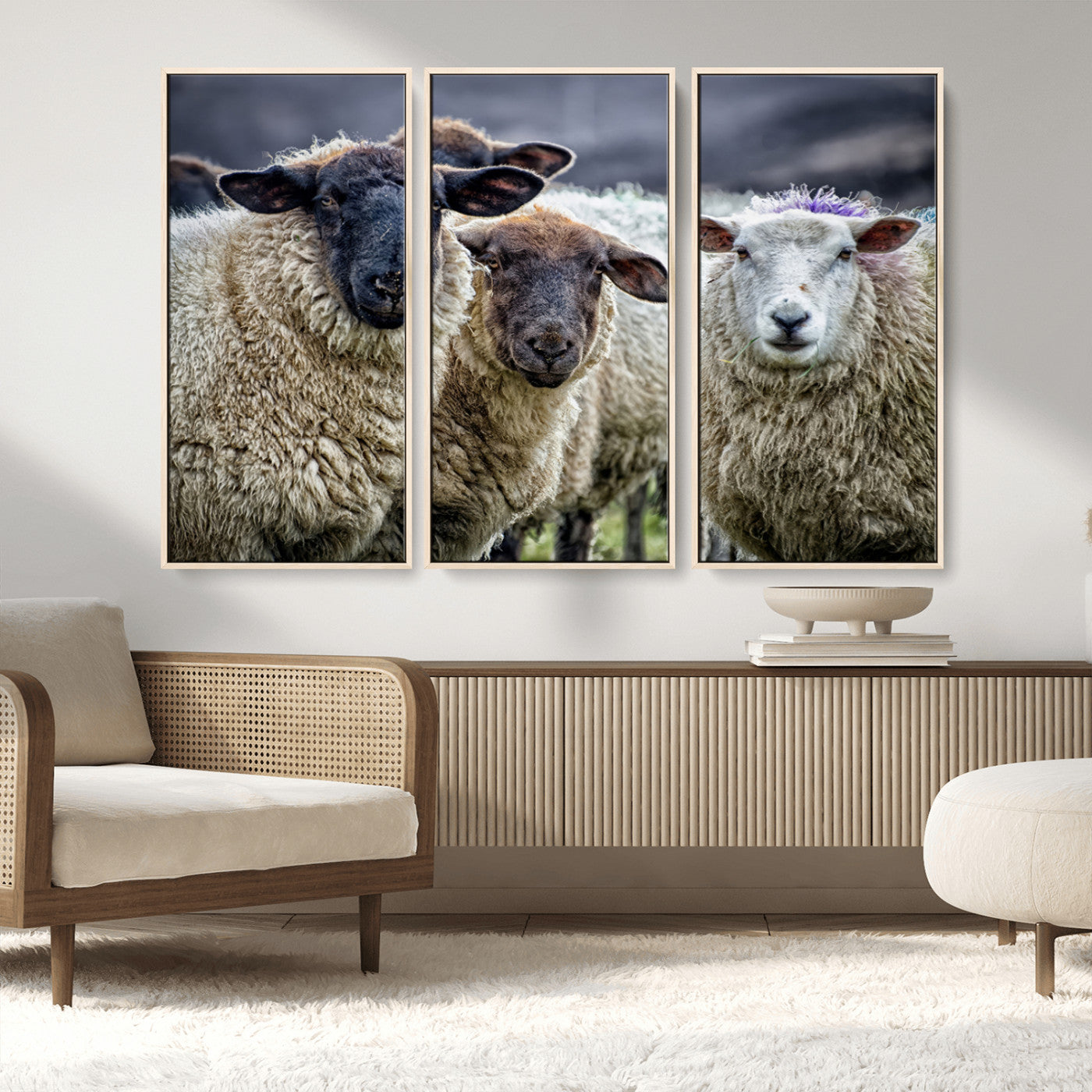 18418-MGV-CV-36X24-Sheep Wall Art Canvas Print, Framed Farmhouse Sheep Art Picture Print, Sheep Herd Perfect Rustic Farmhouse Decor Artwork