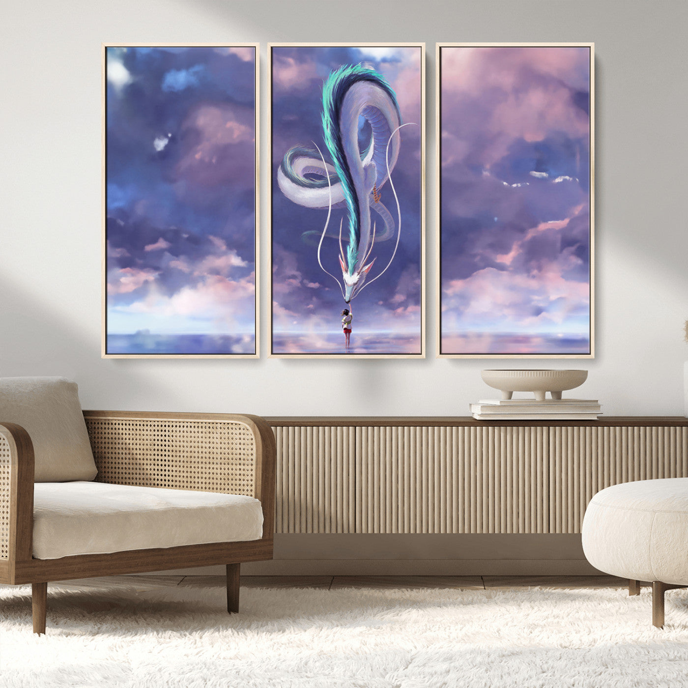 66864-MGV-CV-36X24-Fantasy Dragon Wall Art – Mystical Canvas Print Girl and Sky Serpent Dreamlike Clouds, Magical Anime Inspired Decor for Living