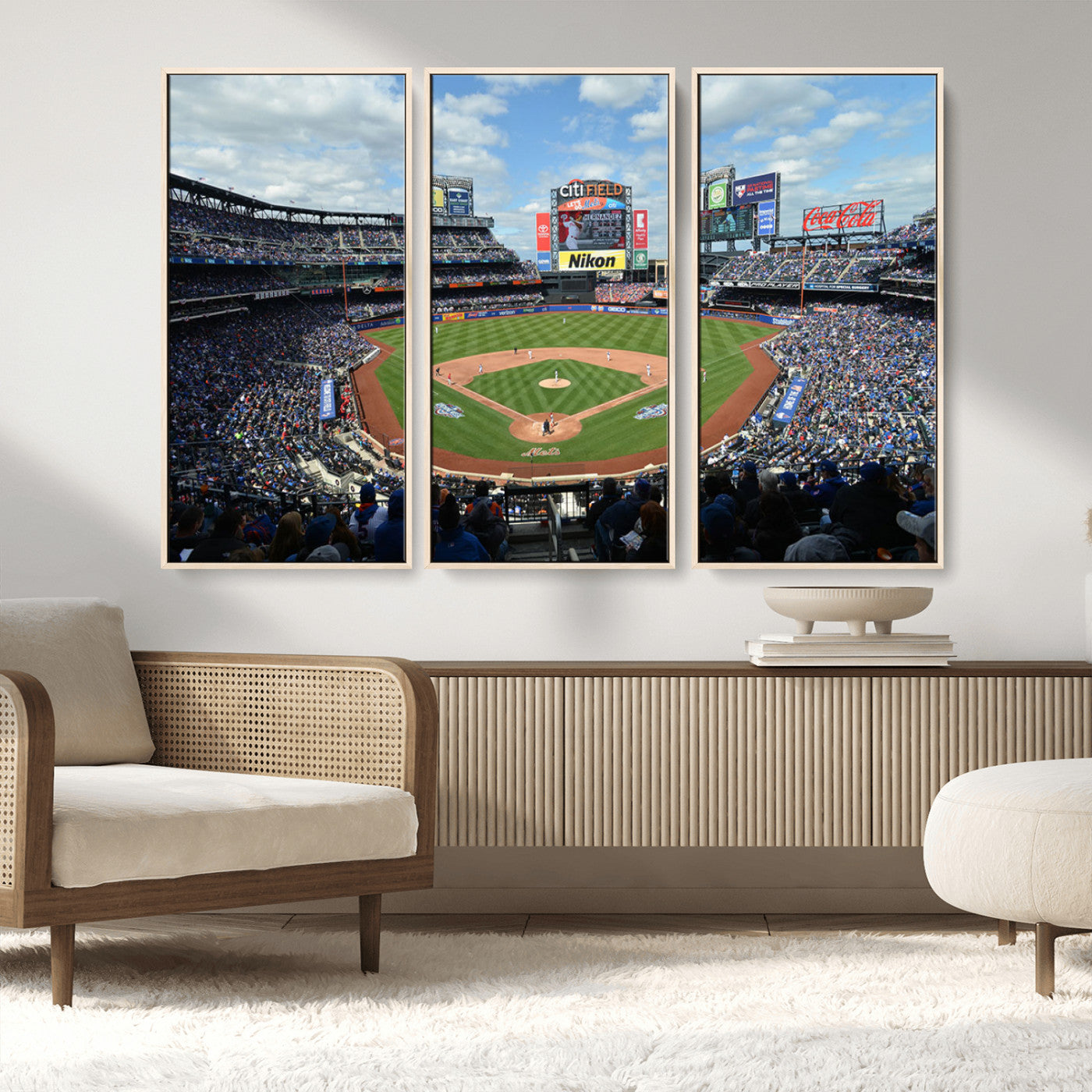 22910-MGV-CV-36X24-City Field Stadium Wall Art Canvas Print, Framed New York Stadium Art Picture Print, City Field Perfect Sport Room Decor Artwork