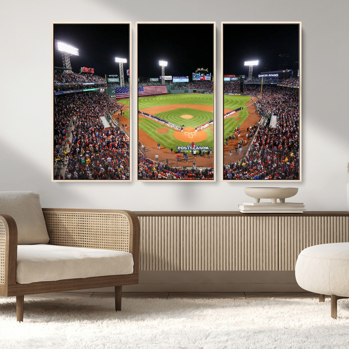 47365-MGV-FC-48X32-3P_Natural-Fenway Park Stadium Wall Art Canvas Print, Framed Boston Baseball Stadium Art Picture Print, MLB Stadium Field Perfect Sport Room