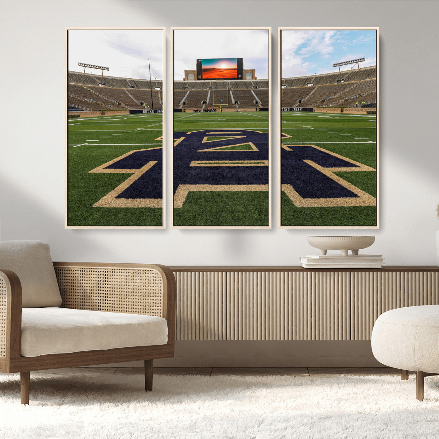 52835-MGV-FC-48X32-3P_Natural-Notre Dame Stadium Wall Art Canvas Print, Framed Indiana Stadium Art Picture Print, Notre Dame Field Perfect Sport Room Decor