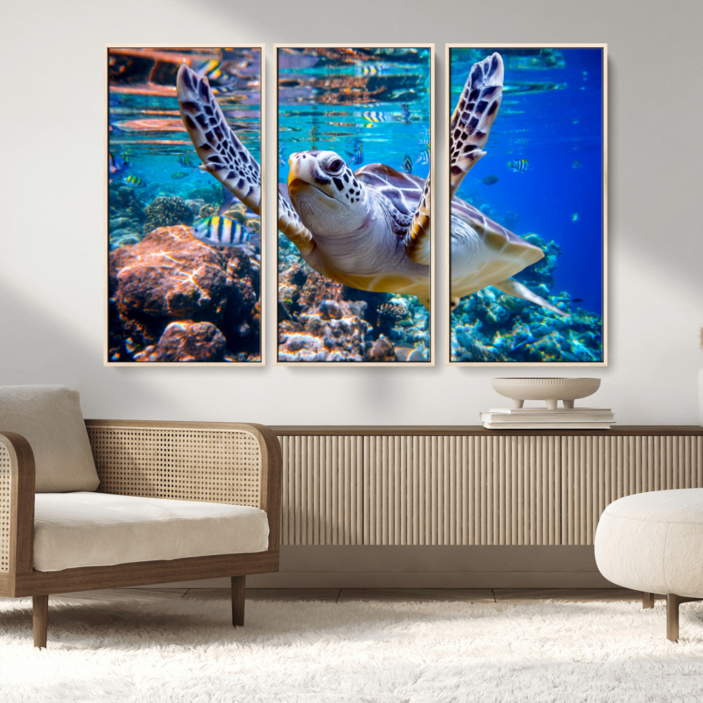 12683-MGV-CV-36X24-Sea Turtle Wall Art – Graceful Ocean Canvas Print with Coral Reef and Tropical Fish, Coastal Marine Life Decor for Beach House,