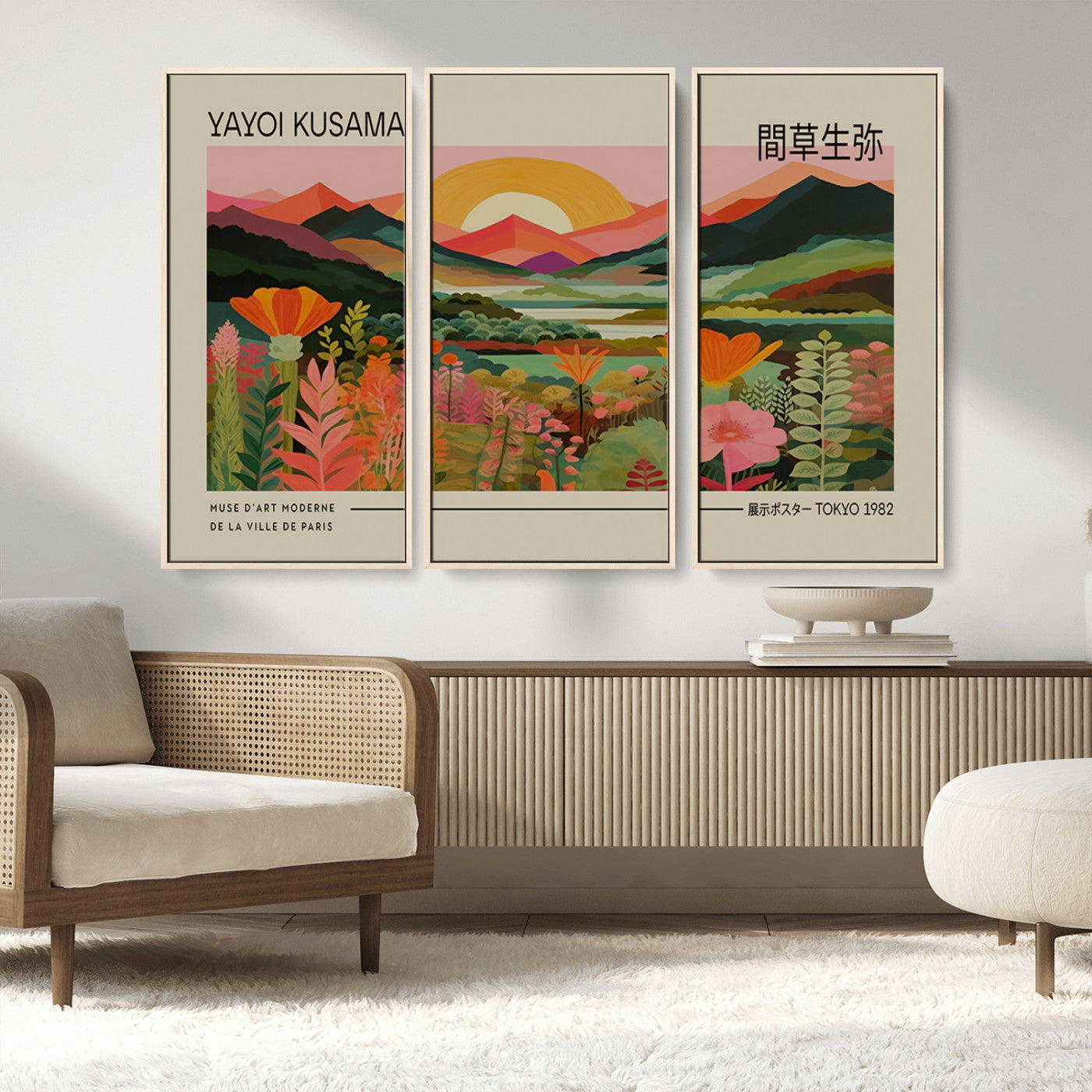 17753-MGV-FC-48X32-3P_Natural-Floral Sunset Landscape Wall Art – Panoramic Nature Canvas Print, Vibrant Botanical Artwork for Living Room, Bedroom, Office, or