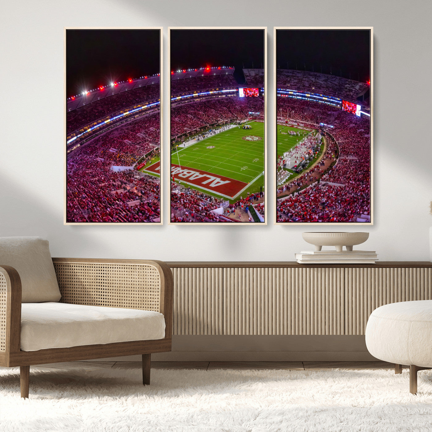 11343-MGV-FC-48X32-3P_Natural-Bryant-Denny Stadium Wall Art – Panoramic Alabama Crimson Tide Football Field Canvas Print, Game Day Decor for Office, Man Cave or