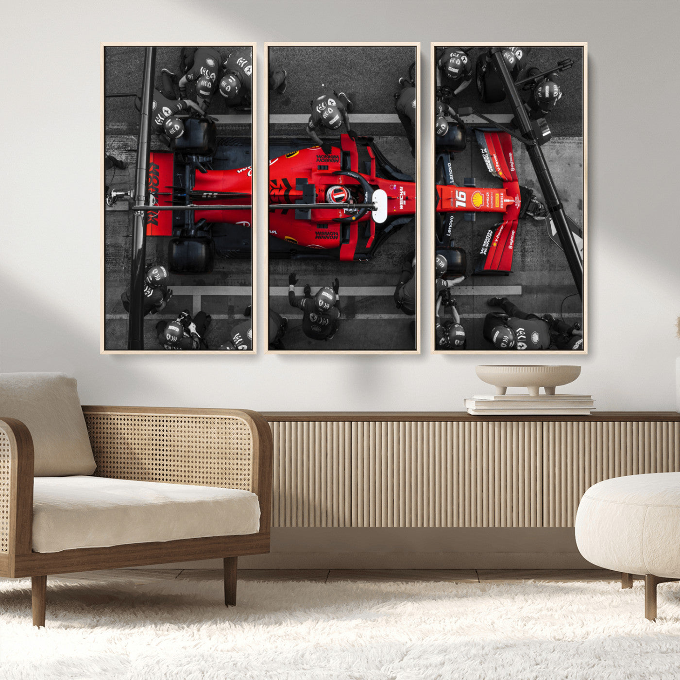 99356-MGV-CV-36X24-Ferrari Pit Stop Wall Art – Formula 1 Racing Car Canvas Print, Red Speed Machine Motorsport Decor for Office, Garage, Man Cave or
