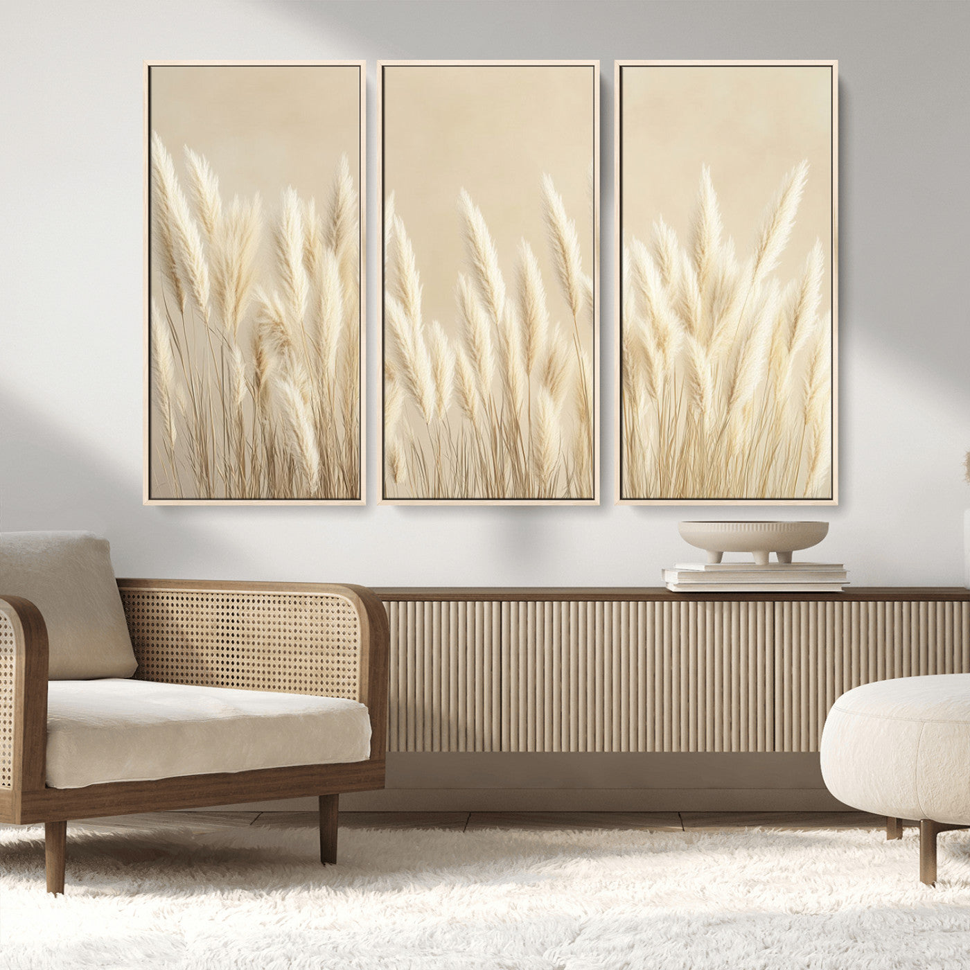 81444-MGV-CV-36X24-Pampas Grass Wall Art Canvas Print, Framed Beige Pampas Grass Art Picture Print, Minimalist Beige Perfect Minimalist Nature Decor