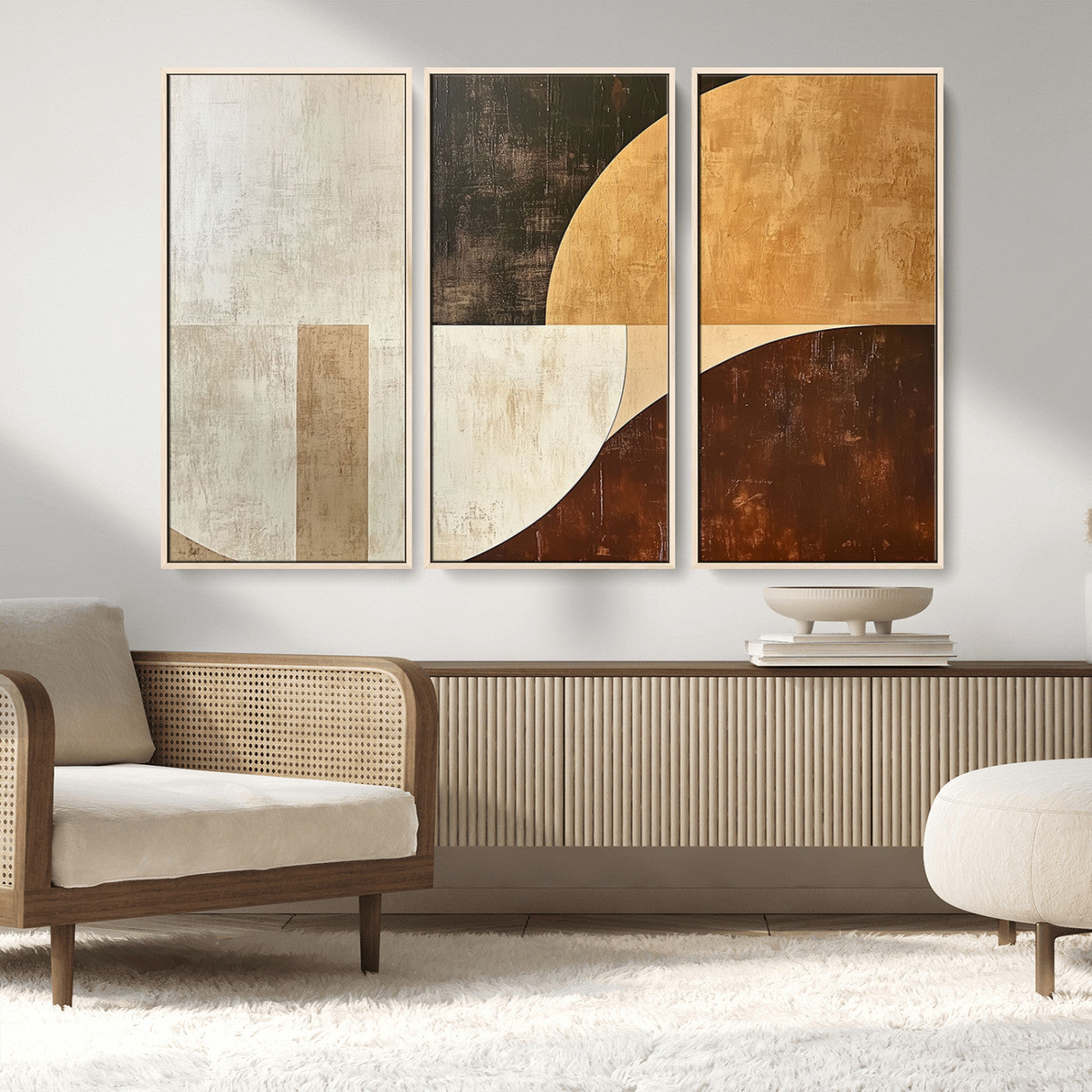 15030-MGV-FC-48X32-3P_Natural-Wabi Sabi Wall Art Canvas Print, Framed Modern Abstract Art Picture Print, Minimalist Zen Perfect Minimalist Modern Decor Artwork