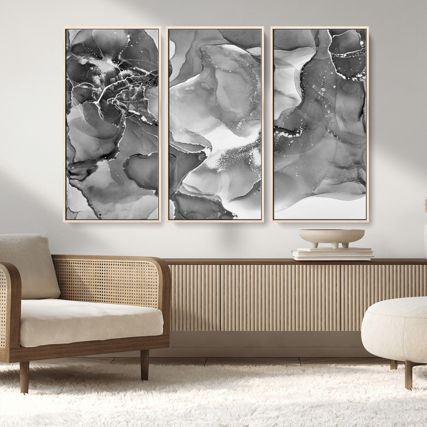 15911-MGV-CV-36X24-Black and White Abstract Wall Art – Modern Ink Swirl Canvas Print, Minimalist Contemporary Painting for Living Room, Bedroom,