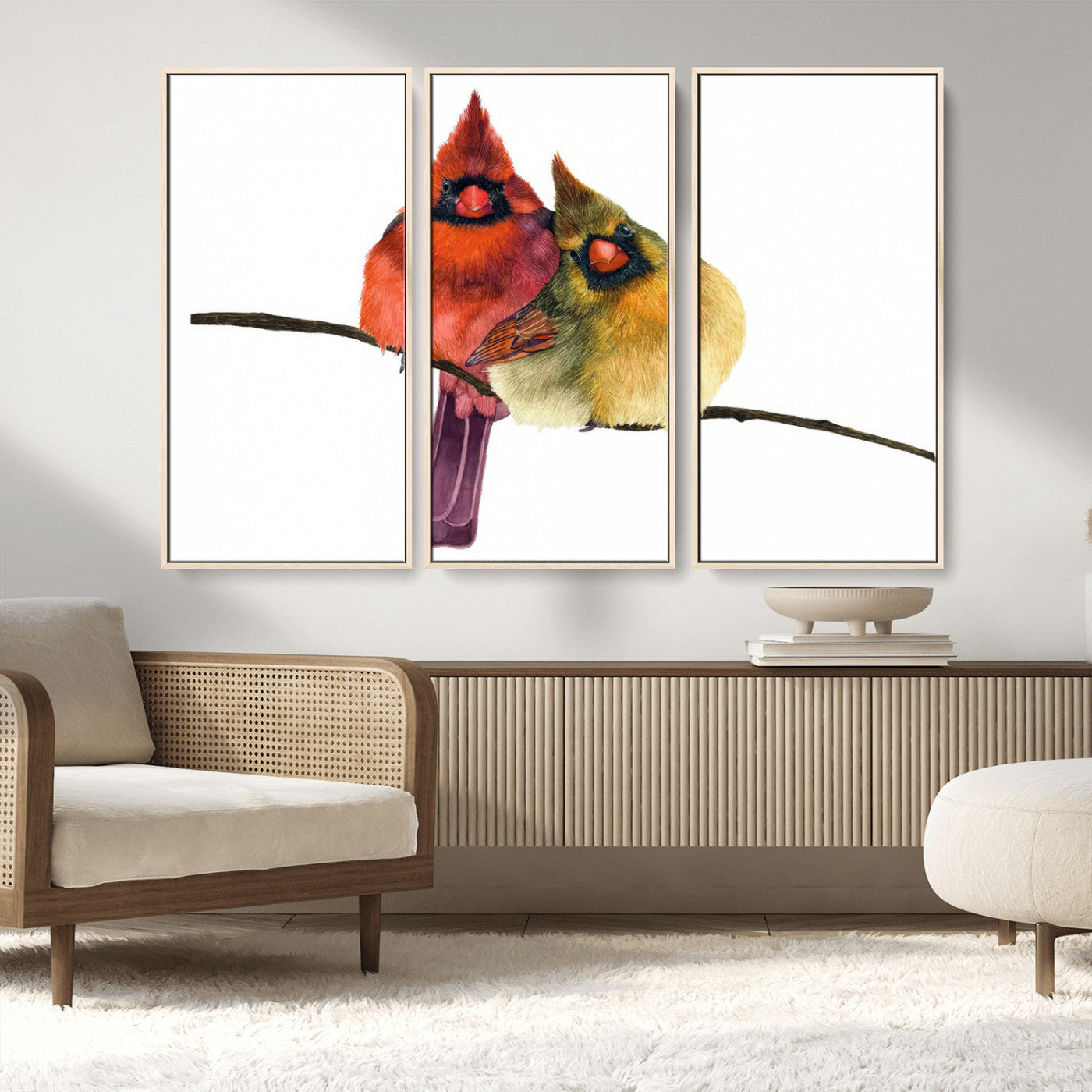 67752-MGV-FC-48X32-3P_Natural-Cardinal Couple Wall Art – Male and Female Cardinal Canvas Print, Romantic Bird Artwork for Nature Lovers, Living Room, Bedroom,