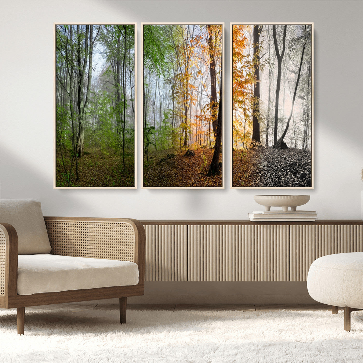95317-MGV-FC-48X32-3P_Natural-Four Seasons Forest Wall Art – Panoramic Nature Canvas Print Showing Spring, Summer, Autumn and Winter Landscape for Living Room,