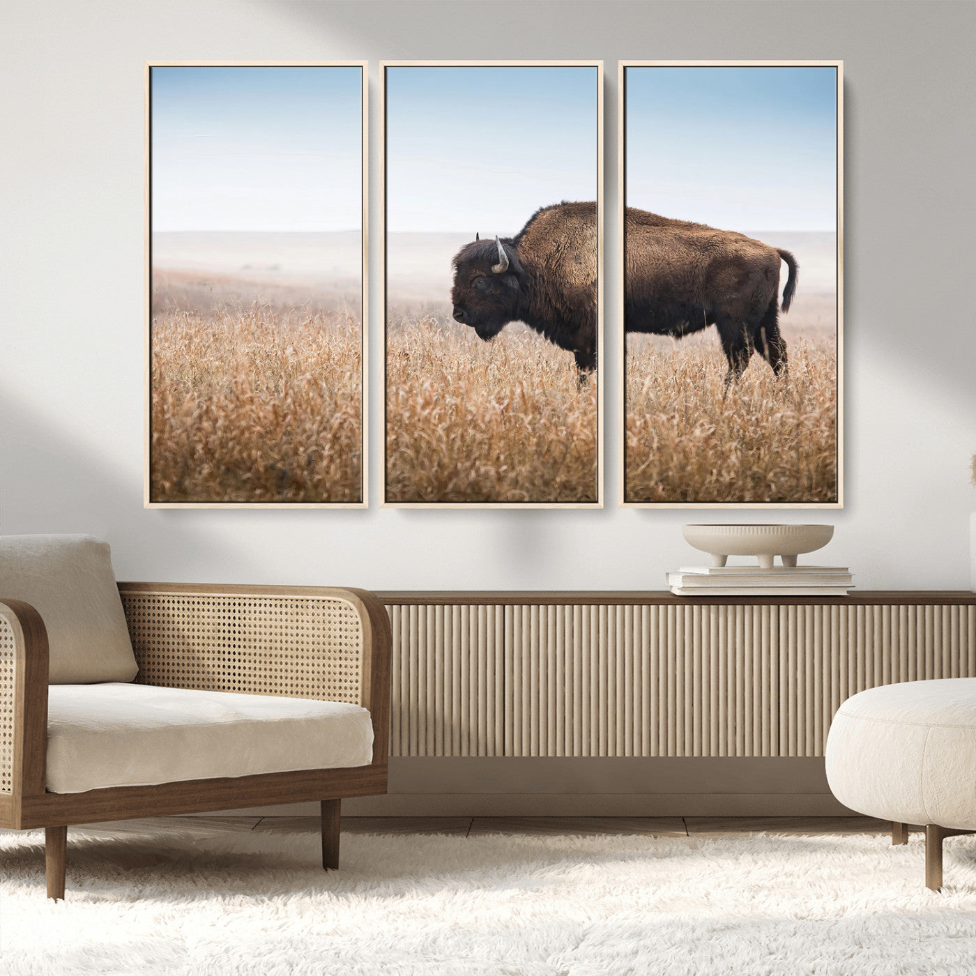 91267849-MGV-CV-36X24-Wild Bison Wall Art Canvas Print, Framed Bison in Prairie Art Picture Print, Rustic Western Perfect Rustic Western Decor Artwork