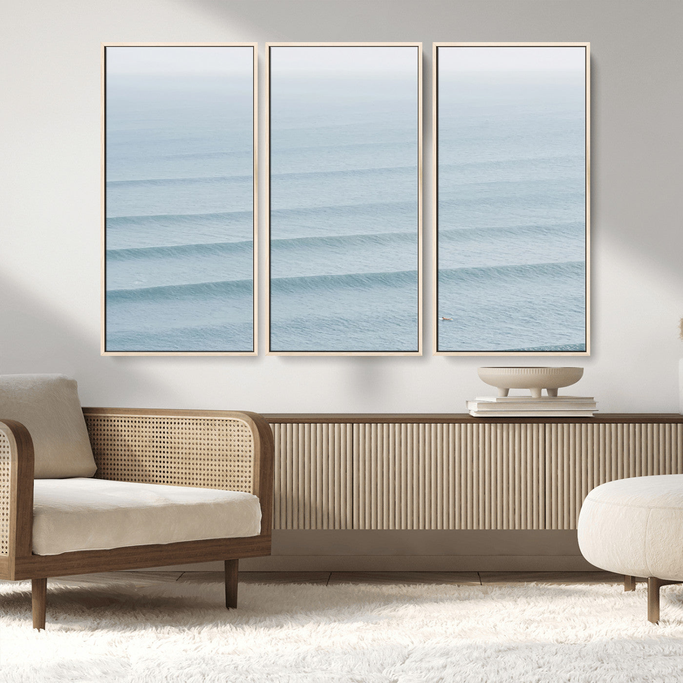 47814787-MGV-CV-36X24-Ocean Waves Wall Art Canvas Print, Framed Solo Surfer Art Picture Print, Wave Lines Perfect Minimalist Ocean Decor Artwork