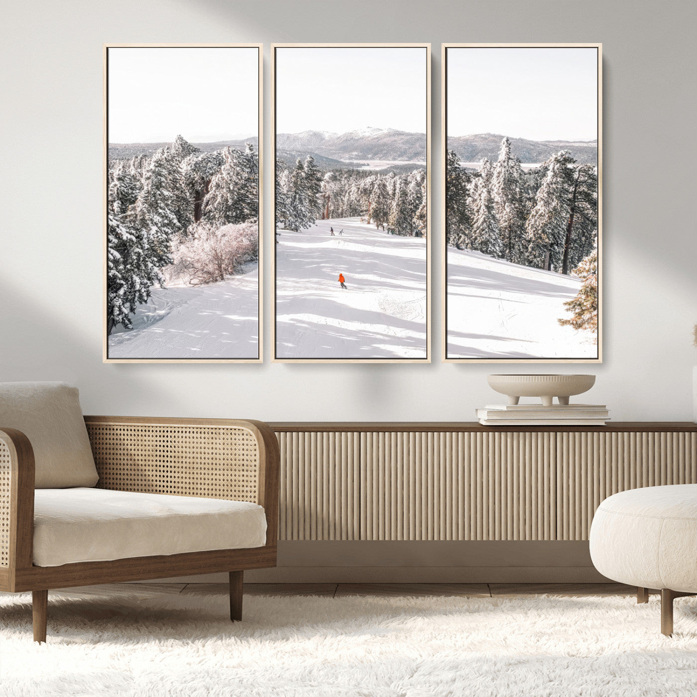 62119206-MGV-CV-36X24-Snowy Trail Wall Art Canvas Print, Framed Ski Slope Art Picture Print, Winter Pines Perfect Alpine Adventure Decor Artwork