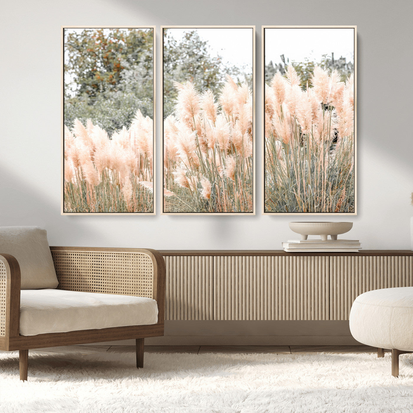 21826392-MGV-CV-36X24-Pampas Grass Wall Art Canvas Print, Framed Soft Pampas Art Picture Print, Pastel Grasses Perfect Soft Neutral Boho Decor Artwork