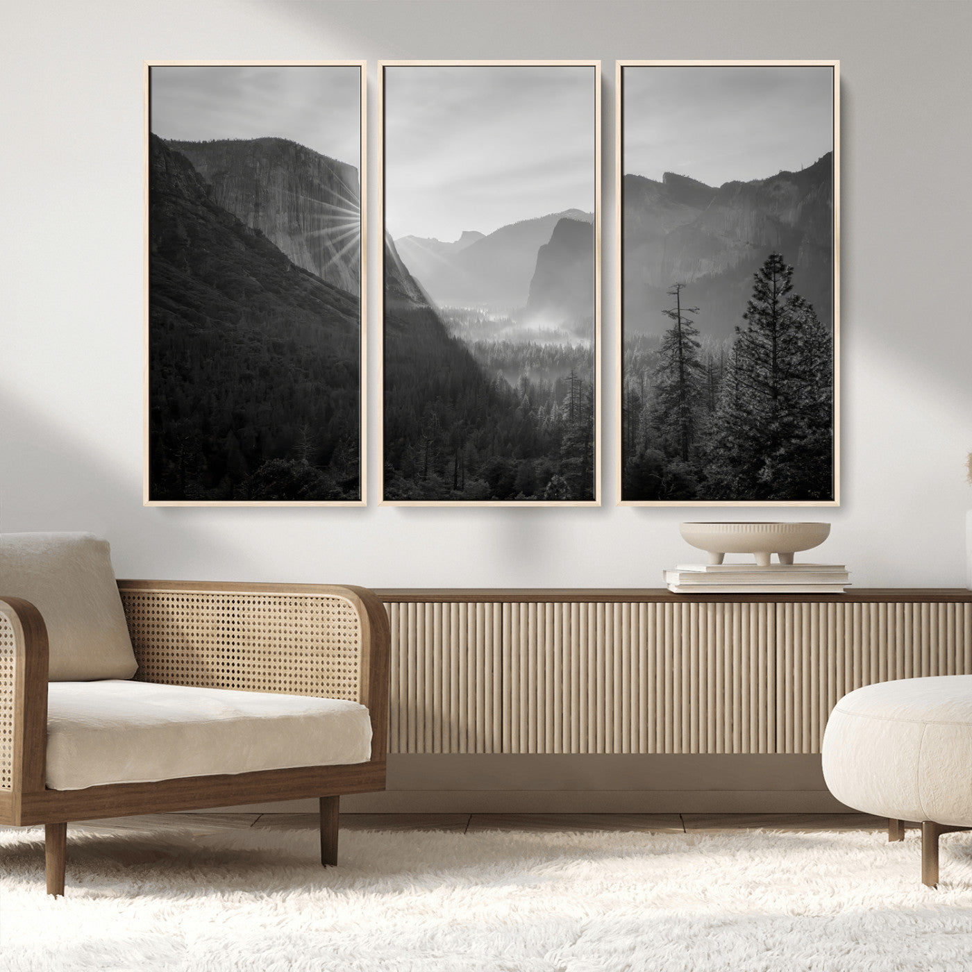 39278955-MGV-FC-48X32-3P_Natural-Yosemite Valley Wall Art Canvas Print, Framed El Capitan Art Picture Print, Misty Mountain Perfect Modern Rustic Decor Artwork