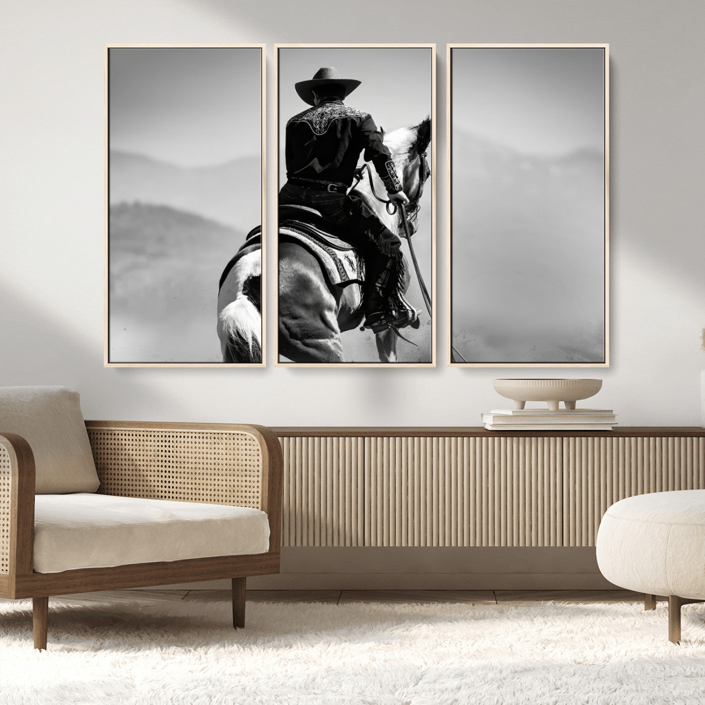 83102464-MGV-CV-36X24-Western Cowboy Wall Art Canvas Print, Framed Monochrome Horse Art Picture Print, Western Equestrian Perfect Rustic Western Decor