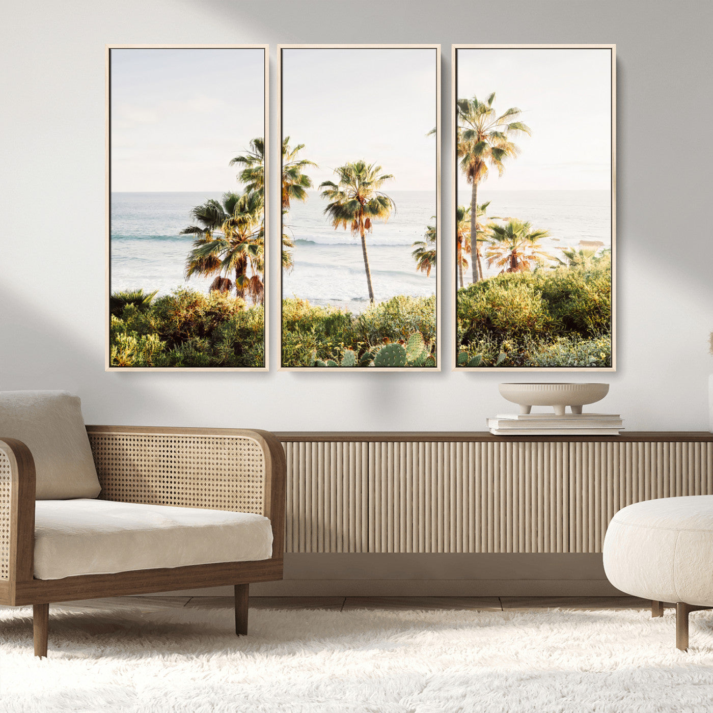 94707294-MGV-CV-36X24-California Coast Wall Art Canvas Print, Framed Palm Trees Art Picture Print, Coastal Landscape Perfect Coastal Minimalist Decor