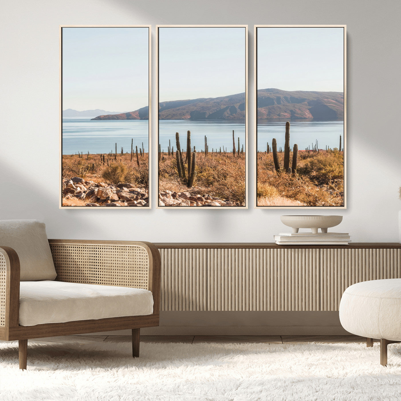 45193515-MGV-CV-36X24-Desert Cactus Wall Art Canvas Print, Framed Baja Coastline Art Picture Print, Coastal Desert Perfect Southwestern Minimalist Decor