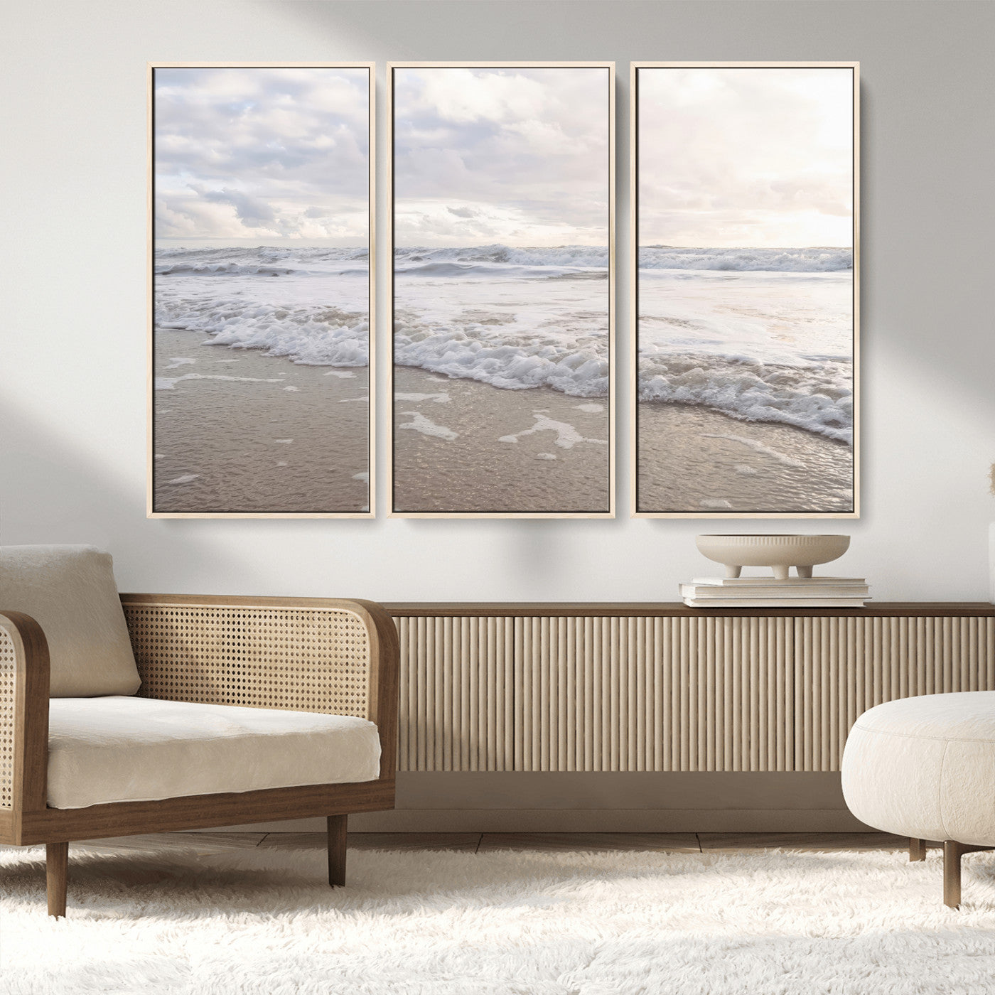 70596264-MGV-CV-36X24-Ocean Waves Wall Art Canvas Print, Framed Coastal Shoreline Art Picture Print, Sea Foam Perfect Coastal Minimalist Decor Artwork