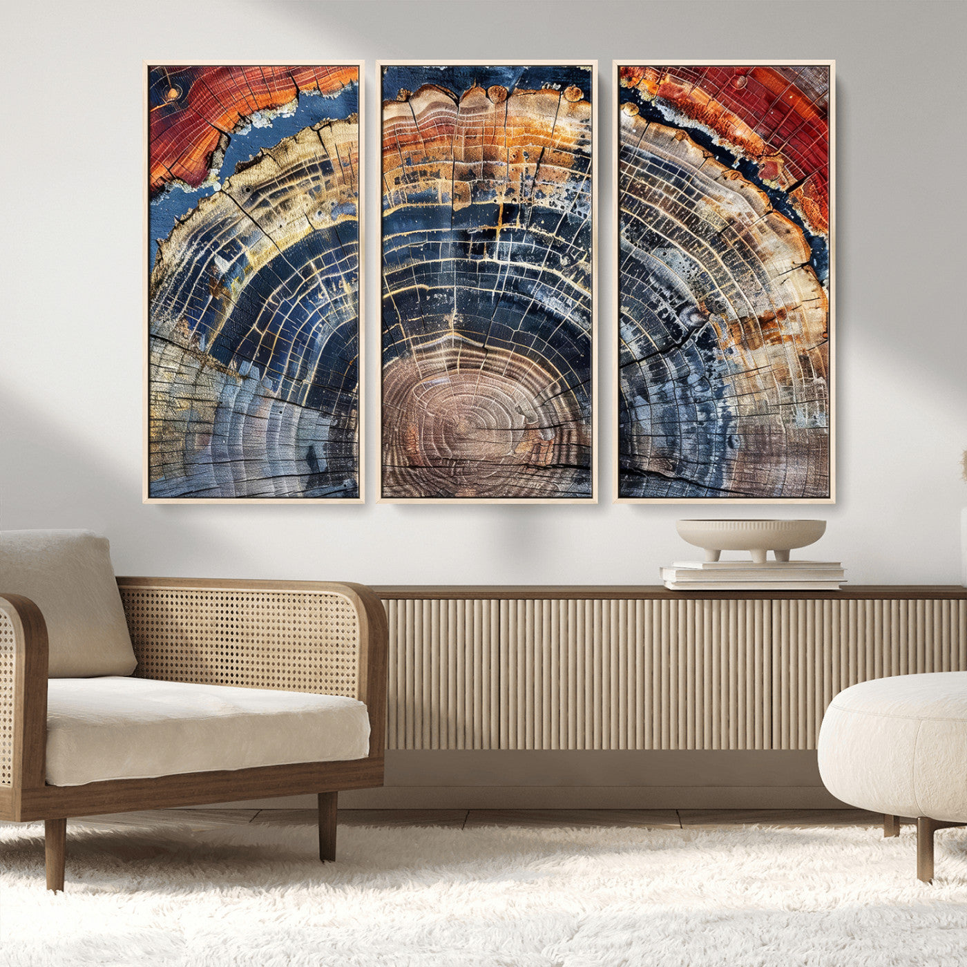 38987581-MGV-FC-48X32-3P_Natural-Tree Ring Art Wall Art Canvas Print, Framed Rustic Wall Decor Art Picture Print, Nature Grain Print Perfect Modern Rustic Decor