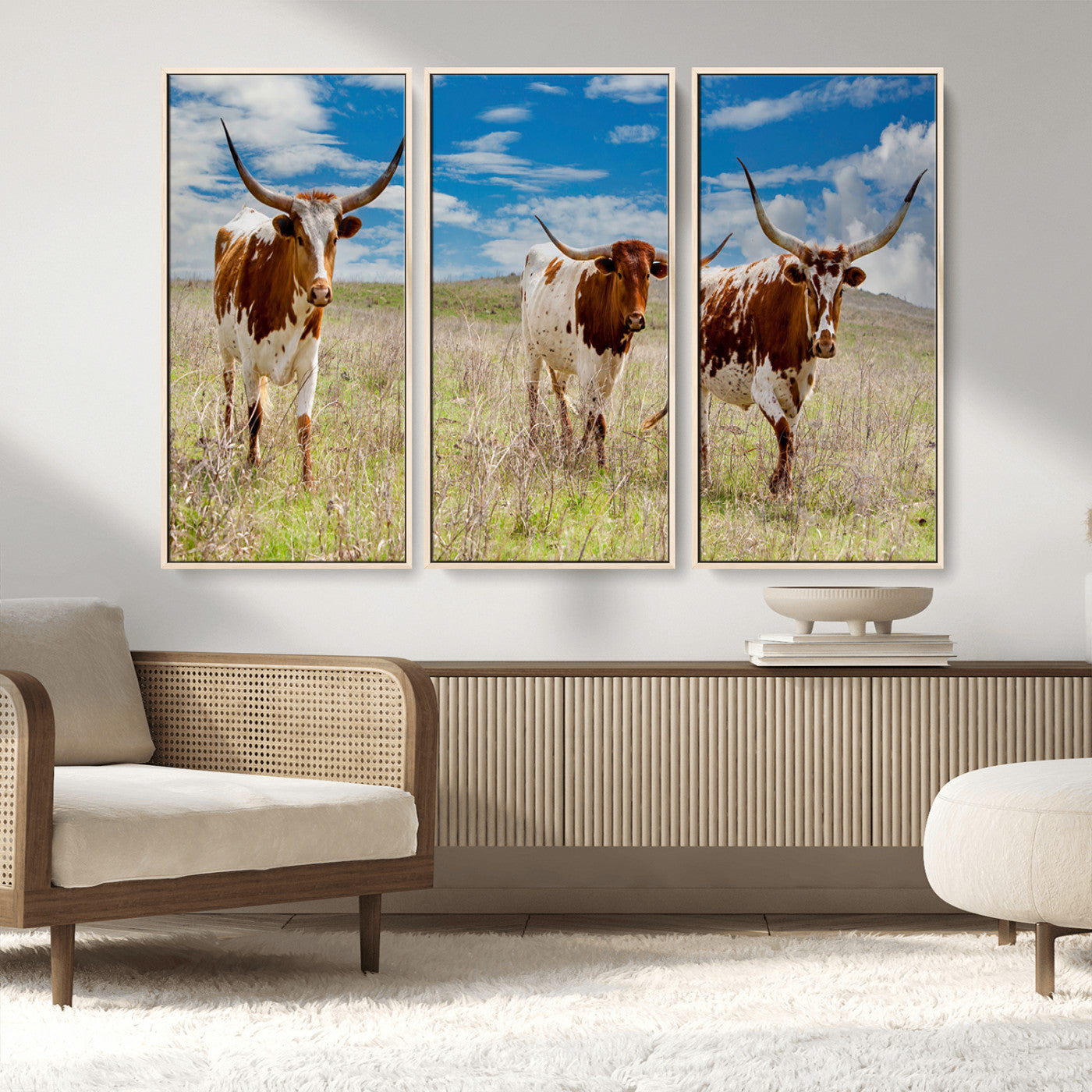 58099948-MGV-CV-36X24-Texas Longhorn Wall Art Canvas Print, Framed Western Decor Art Picture Print, Rustic Farmhouse Perfect Western Farmhouse Decor