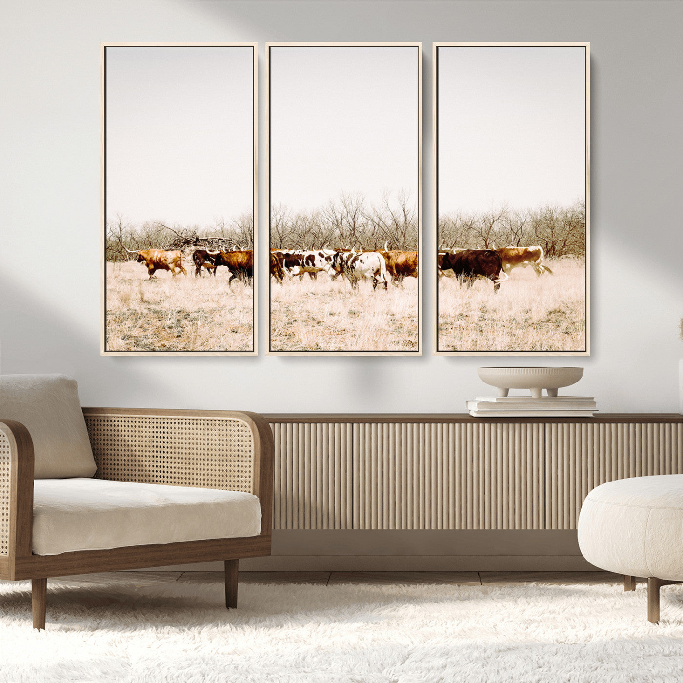 12454132-MGV-CV-36X24-Cow Herd Photography Wall Art Canvas Print, Framed Rustic Farmhouse Decor Art Picture Print, Western Ranch Style Perfect Rustic