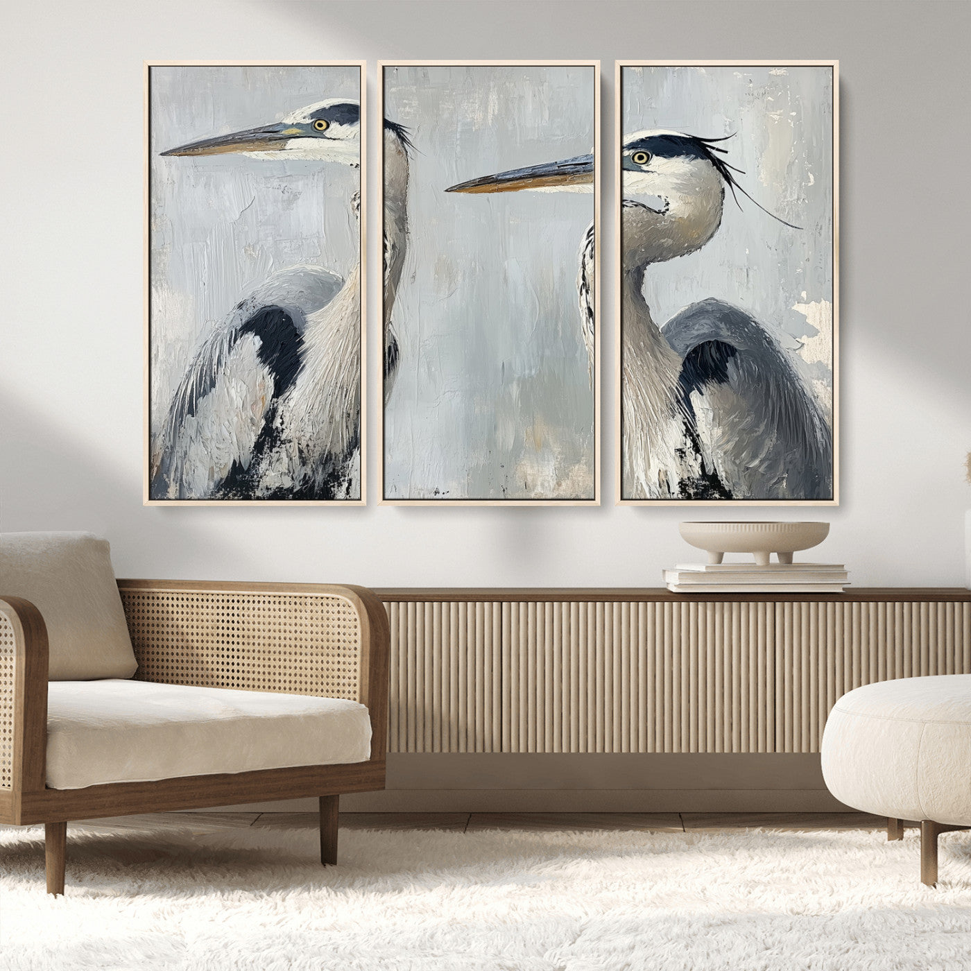 19427826-MGV-FC-48X32-3P_Natural-Bird Canvas Decor Wall Art Canvas Print, Framed Coastal Bird Pair Art Picture Print, Minimalist Wildlife Wall Perfect Coastal