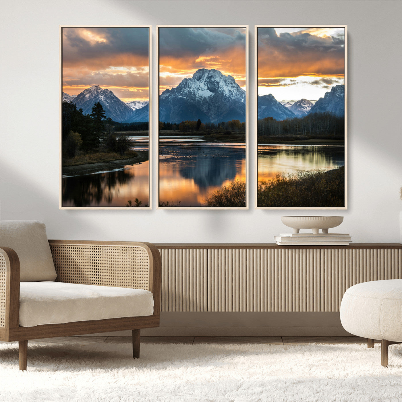 14130176-MGV-CV-36X24-Mountain Sunset Wall Art Canvas Print, Framed Alpine Wilderness Art Picture Print, Golden Hour Perfect Rustic Wilderness Decor