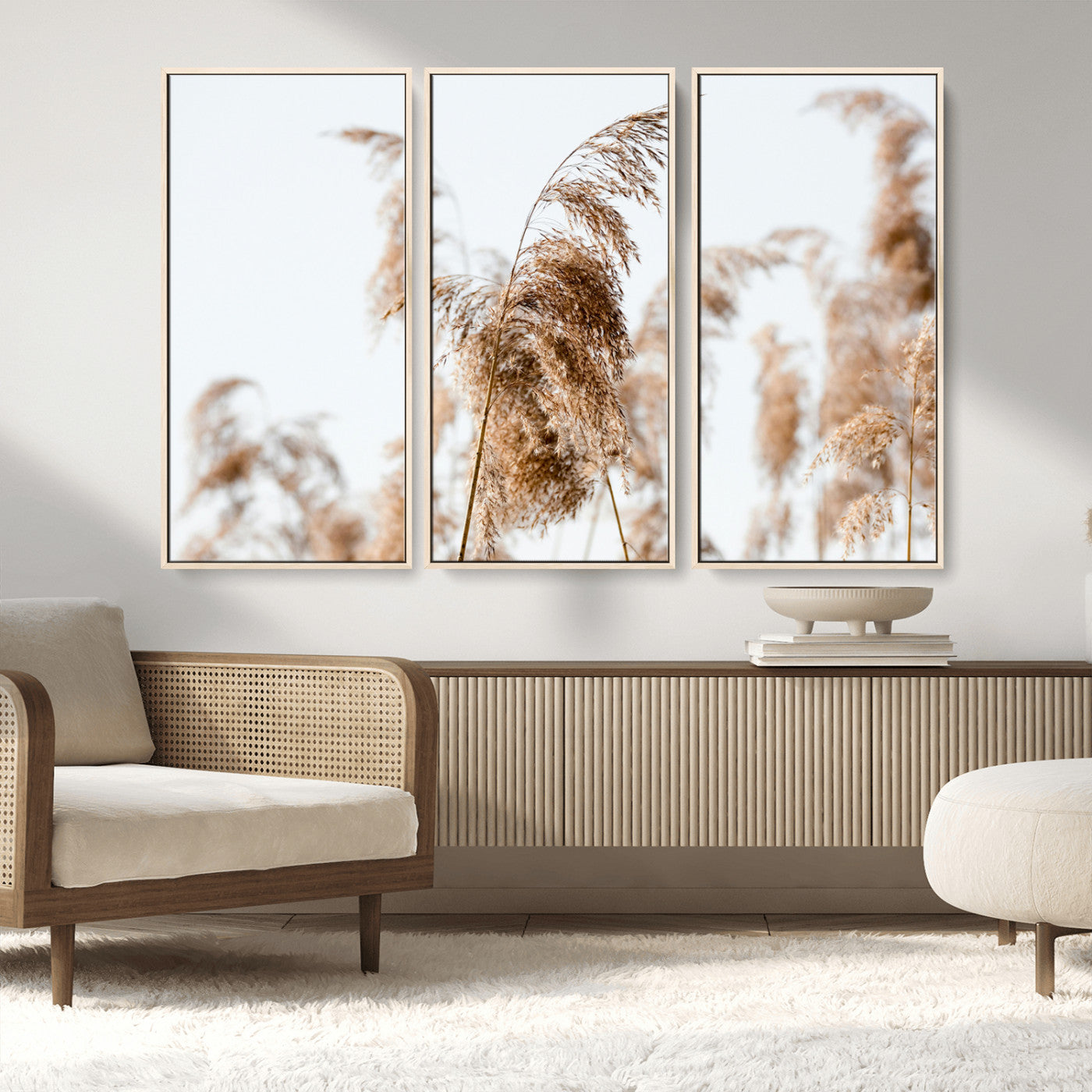 17019393-MGV-CV-36X24-Pampas Grass Wall Art Canvas Print, Framed Neutral Tones Art Picture Print, Minimalist Nature Perfect Boho Minimalist Decor