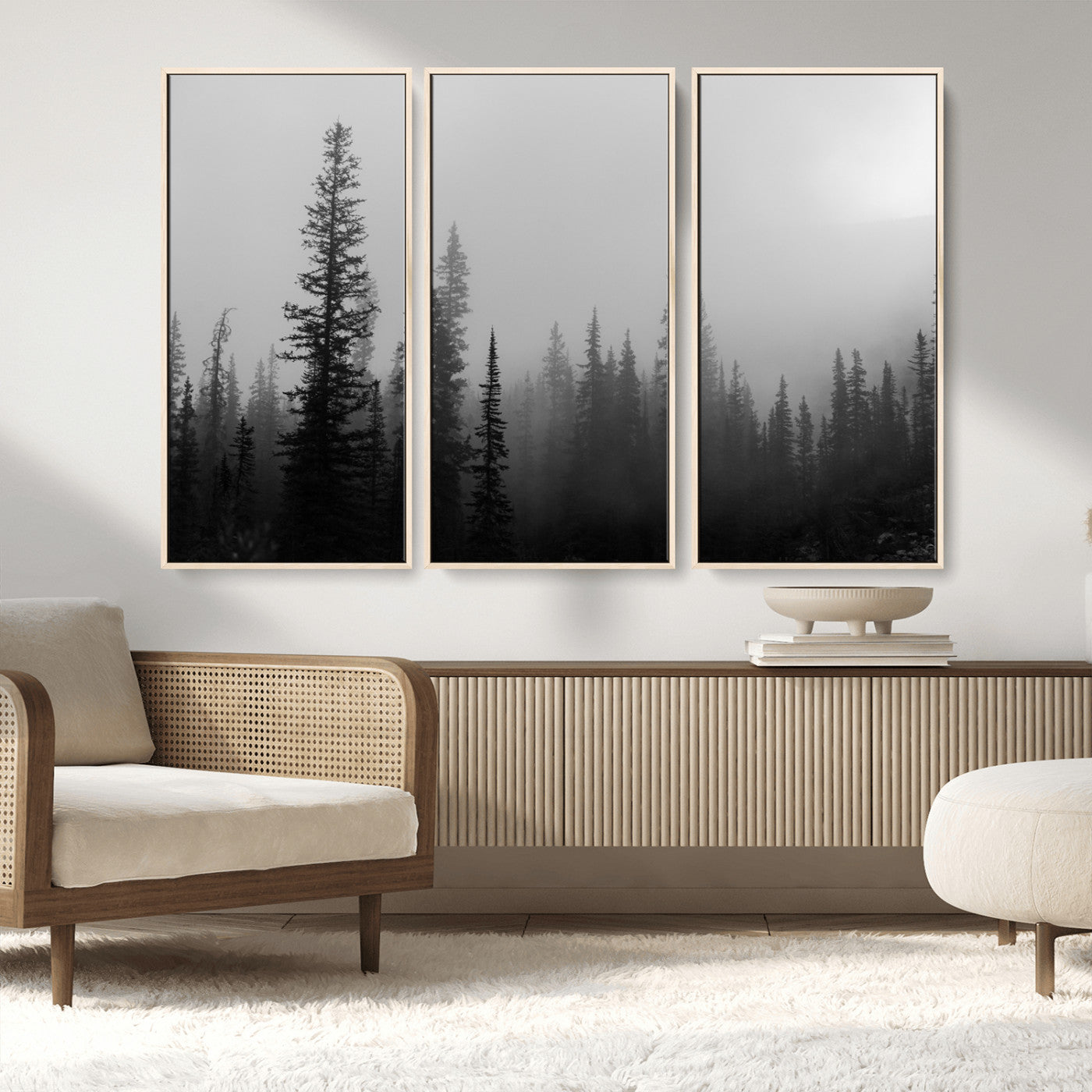73138900-MGV-CV-36X24-Misty Pines Wall Art Canvas Print, Framed Woodland Photography Art Picture Print, Minimalist Decor Perfect Modern Rustic Decor