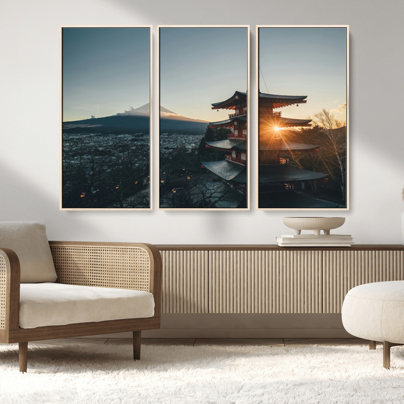 87729656-MGV-FC-48X32-3P_Natural-Mount Fuji Wall Art Canvas Print, Framed Japan Travel Art Picture Print, Chureito Pagoda Perfect Zen Minimalism Decor Artwork