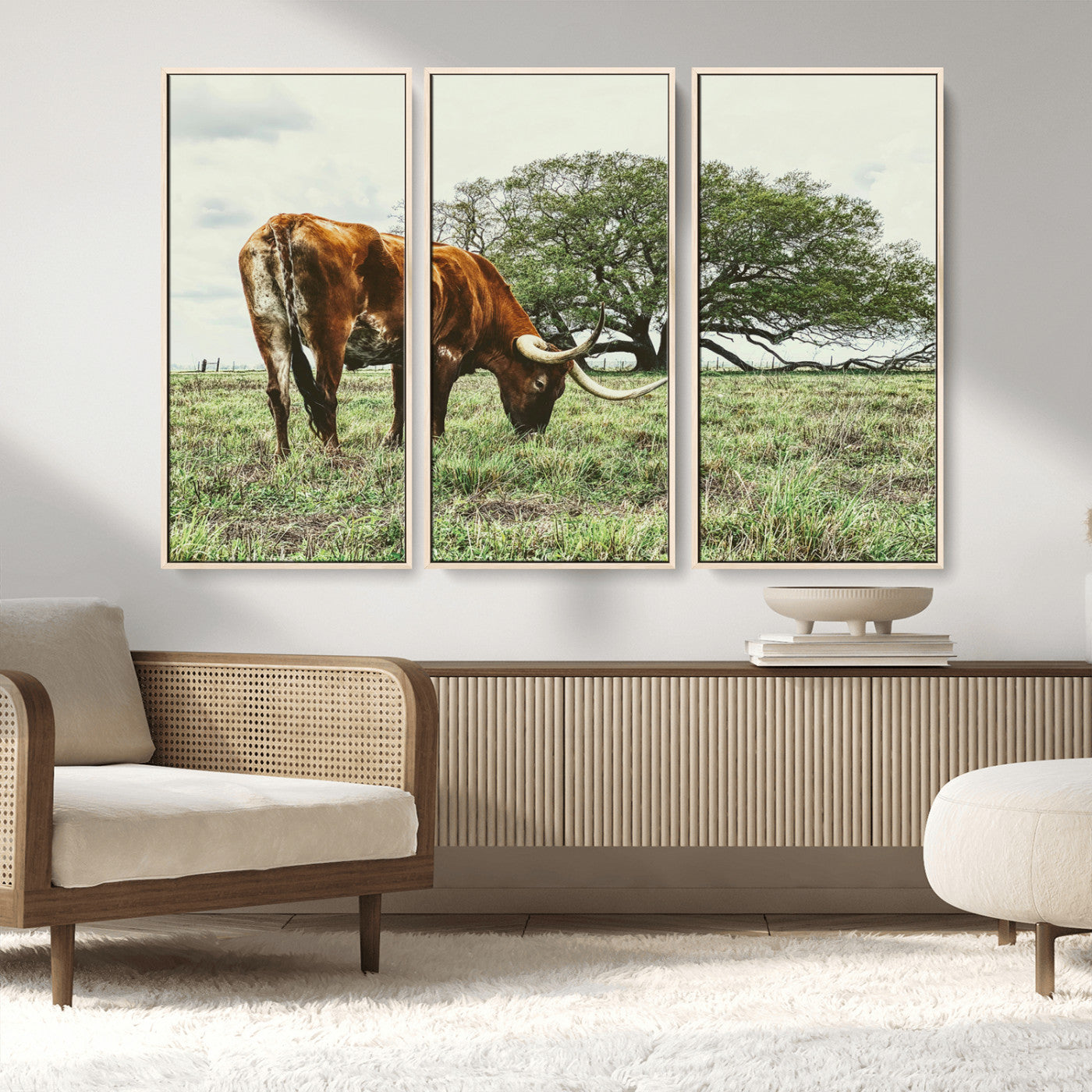 91866234-MGV-CV-36X24-Texas Longhorn Wall Art Canvas Print, Framed Rustic Ranch Art Picture Print, Western Cattle Perfect Rustic Farmhouse Decor Artwork