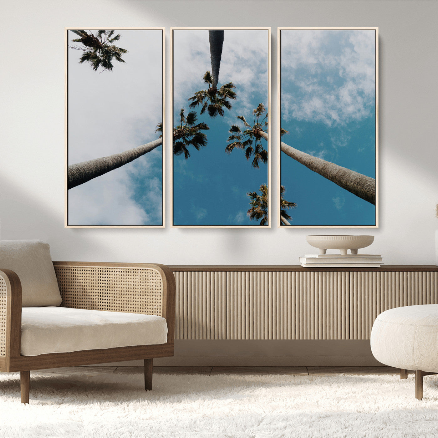 45236398-MGV-CV-36X24-Tropical Palm Trees Wall Art Canvas Print, Framed California Sky Art Picture Print, Minimalist Nature Perfect Coastal Minimalist