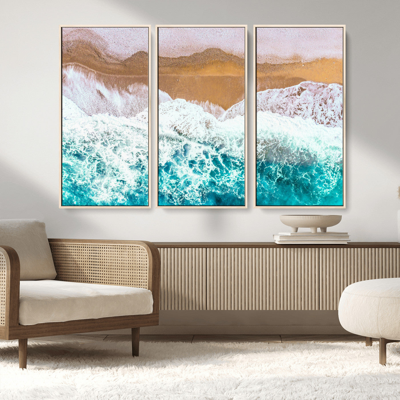 26870666-MGV-CV-36X24-Aerial Beach Wall Art Canvas Print, Framed Ocean Waves Art Picture Print, Coastal Landscape Perfect Coastal Minimalist Decor