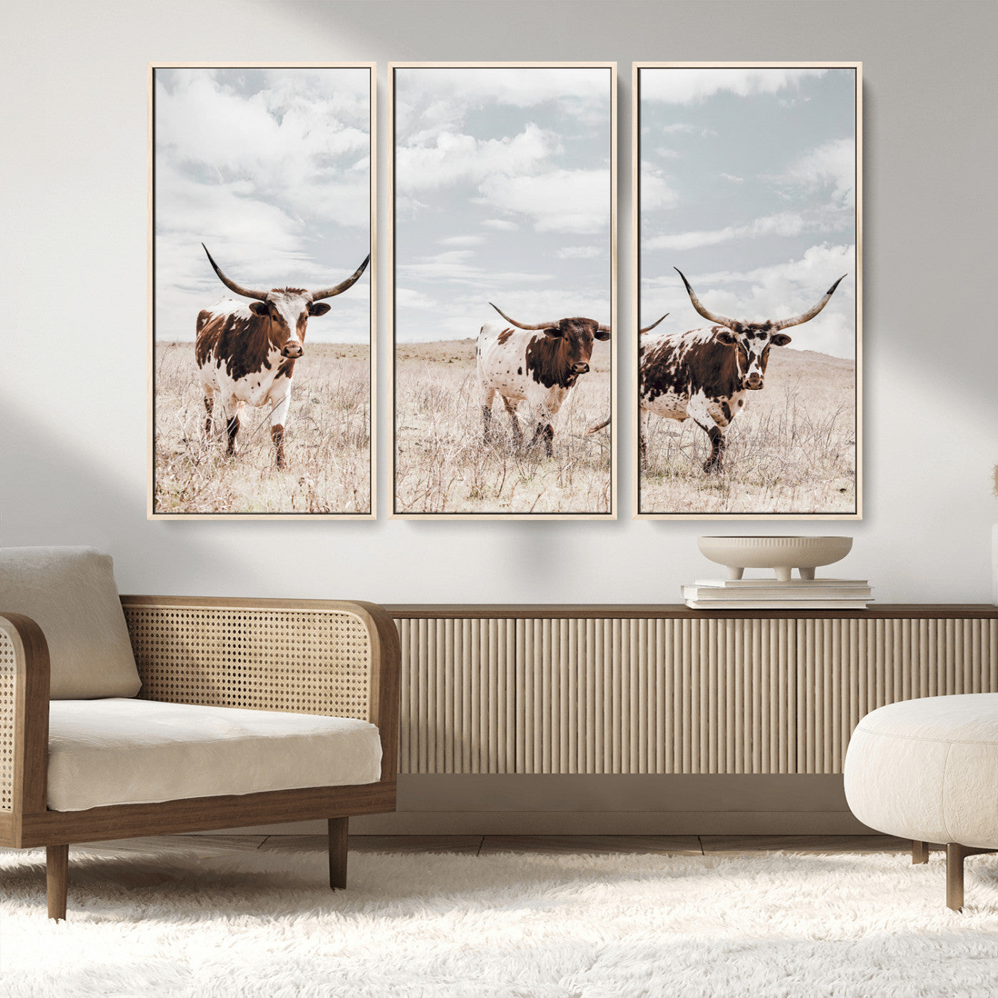 65621083-MGV-CV-36X24-Texas Longhorn Wall Art – Rustic Western Cattle Canvas Print, Southwestern Ranch Photography Decor for Living Room, Office,
