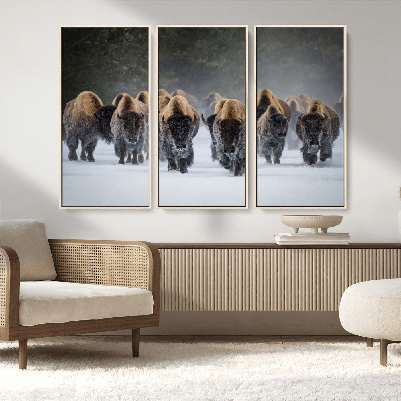 30332489-MGV-CV-36X24-Winter Bison Herd Wall Art – Powerful Buffalo Canvas Print, Rustic Wildlife Photography Decor for Farmhouse, Cabin, Lodge, Living