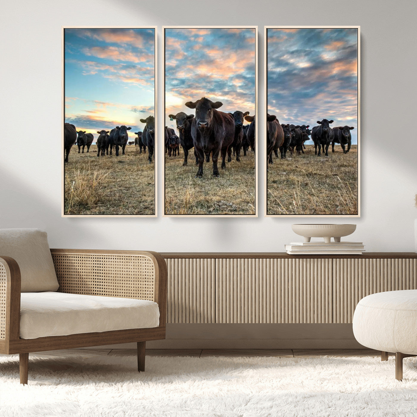 13867292-MGV-CV-36X24-Black Cattle Wall Art – Rustic Ranch Herd Canvas Print, Western Farmhouse Country Landscape Decor for Living Room, Office, or
