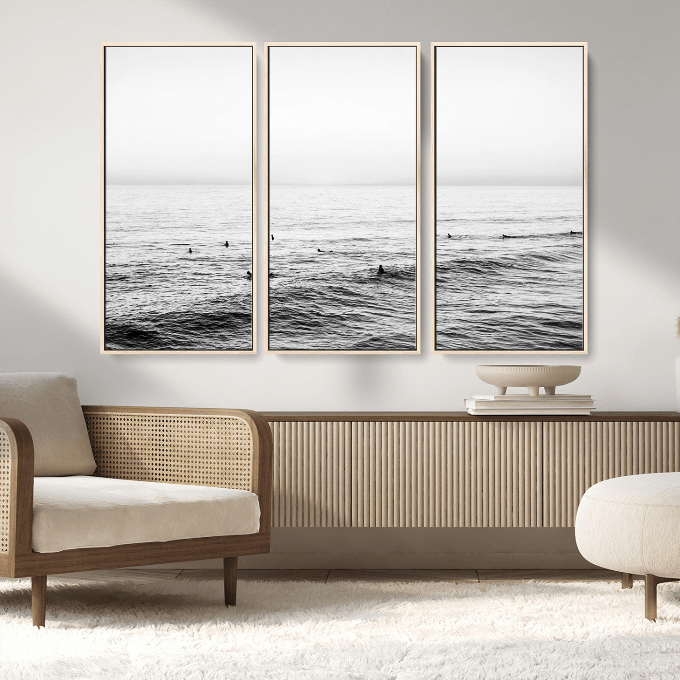 47208268-MGV-CV-36X24-Surfer Ocean Wall Art – Black and White Coastal Canvas Print, Minimalist Surfing Seascape Decor for Living Room, Bedroom, or Beach