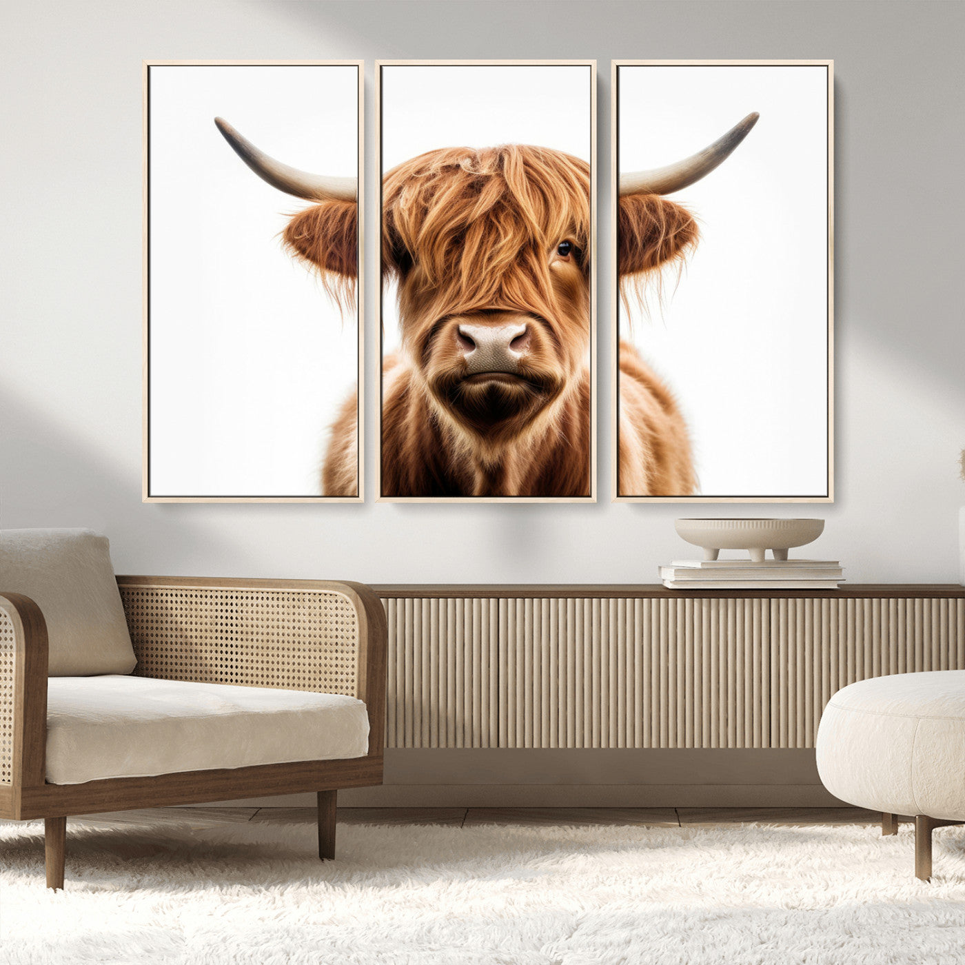637908607-MGV-FC-93X47-3P_Black-Highland Cow Wall Art Print – Rustic Farmhouse Animal Portrait, Scottish Highland Cattle Canvas, Modern Country Wall Decor for