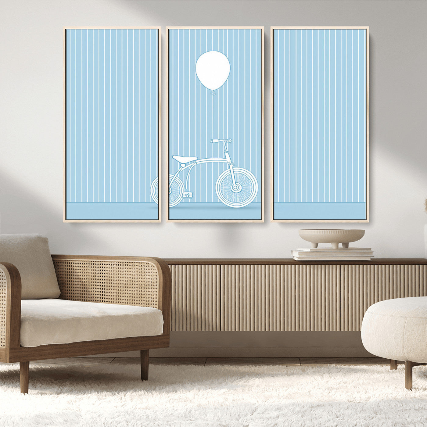 56479838-MGV-CV-36X24-Bicycle Wall Art – Minimalist Blue Canvas Print with Balloon Illustration, Modern Decor Artwork for Kids Room, Nursery, or Living