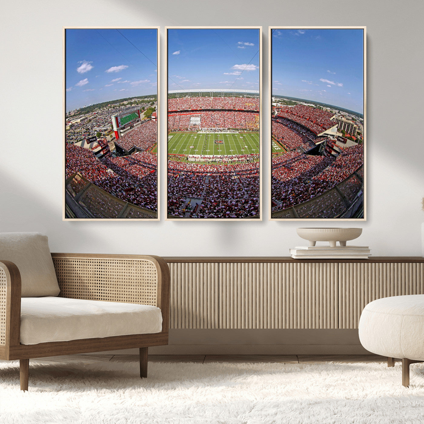 29492070-MGV-FC-48X32-3P_Natural-Stadium Wall Art – Panoramic College Football Canvas Print, Game Day Crowd and Field Scene, Sports Photography Decor for Office,